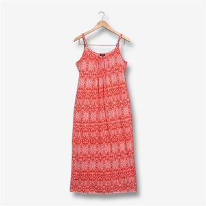 Nicole Miller Summer Maxi Dress Spaghetti Tribal Print Pattern Orange Pink Large